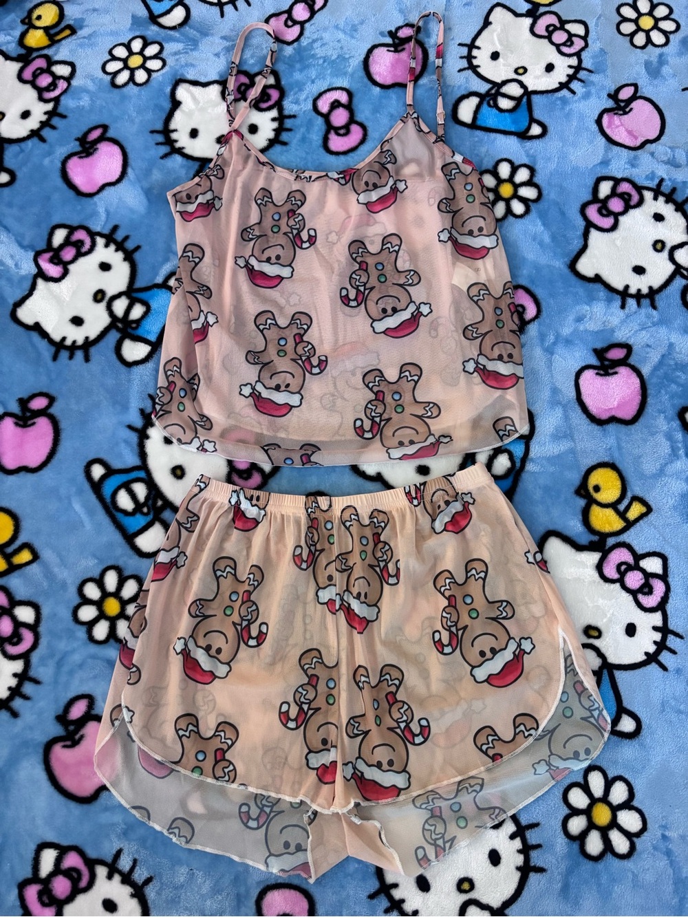 SHEIN mesh gingerbread print pajamas